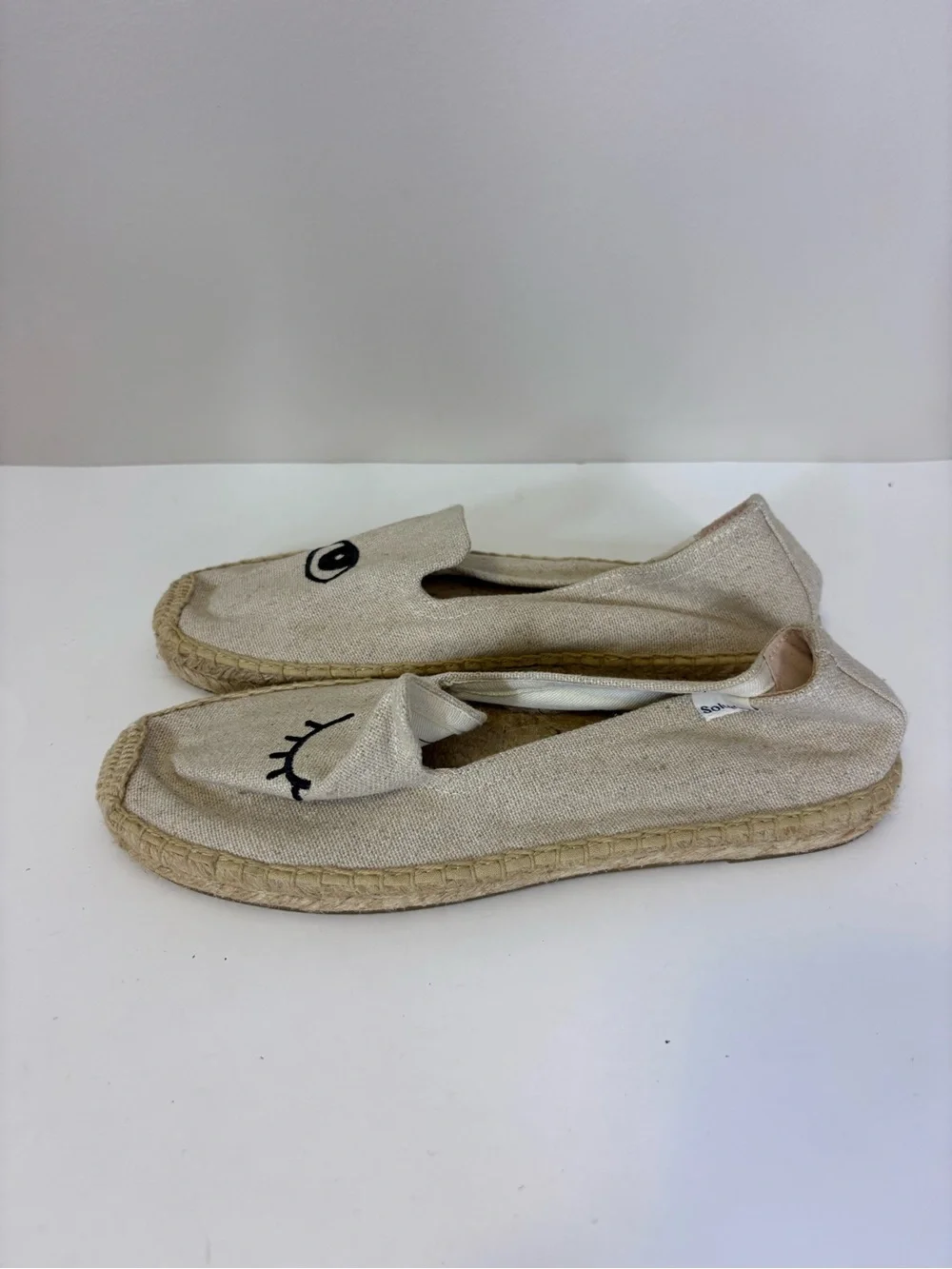 Soludos Anthropologie Beige Canvas Winking Eye Espadrilles Shoes Women’s 7.5
